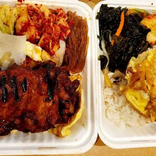 BBQ Chicken plate on da left, Fish Jun plate on da right.