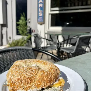 a bagel sandwich on a plate