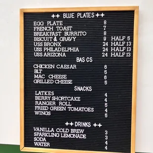 a menu on a board