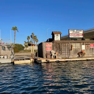 a boat docked at a dock