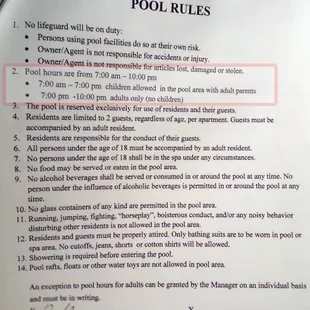 pool rules: rarely followed or enforced