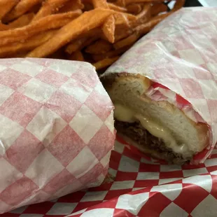 Philly Cheesesteak with Sweet Potato Fries