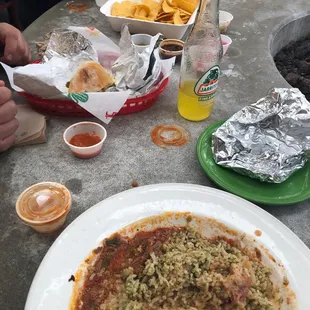 Guisada stew, wet burrito and Philly cheese steak torta