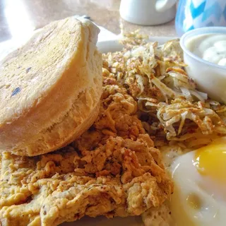 Chicken fried steak and eggs