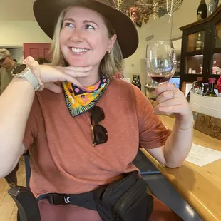 Tricia sampling the wine!