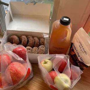Apples, apple cider, apple cider donuts, apple crisp mix