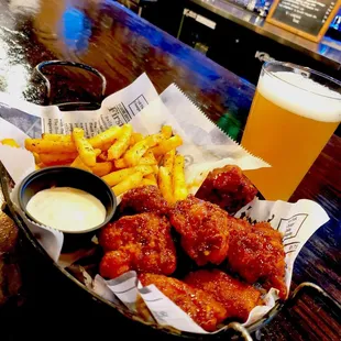 Wings with fries and a beer!