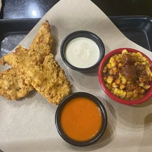Chicken tender basket with street corn