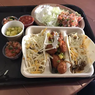 Taco trio. Chicken. Cauliflower. Pork