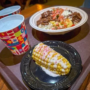 Sweet corn mousse dessert and Green Chili Cheese Tamale bowl with Coca Cola Cherry braised beef