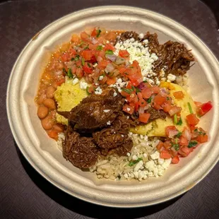 Green Chili Cheese Tamale bowl with Coca Cola Cherry Braised Beef