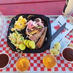 2 Meat Platter: ribs and brisket with mac n cheese, Cole slaw