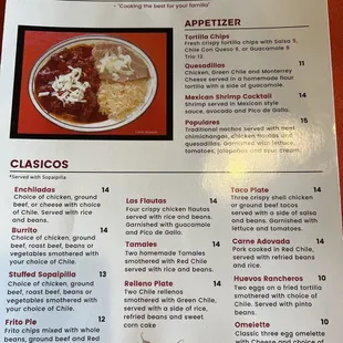 Appetizer and clásico menu