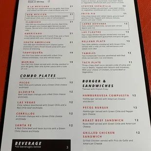 the menu of the restaurant