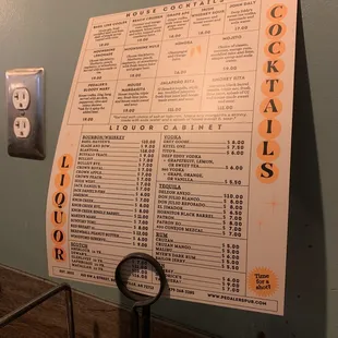 a menu on the wall
