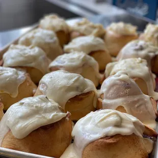 a tray of freshly baked buns