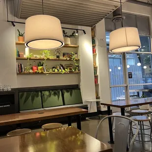 tables and chairs in a coffee shop