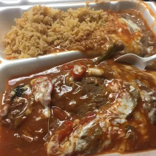 Picture when opened plate chile relleno
