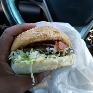 Best burger in Madera for the price 5 bukks.. and you get homemade buns n thick bacon slices.. I could do two a day..