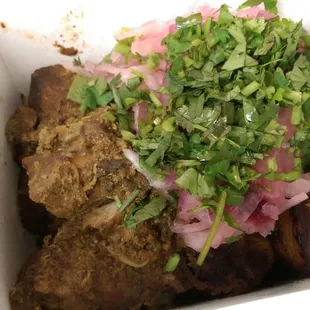 Today's special (7/7/16): beer braised pork, hominy corn, sweet fried plantains