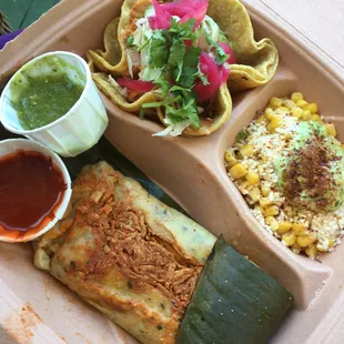 For $8 you get your choice of 2 plus a side or corn!