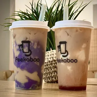 We got the Ube and strawberry mochi milk tea