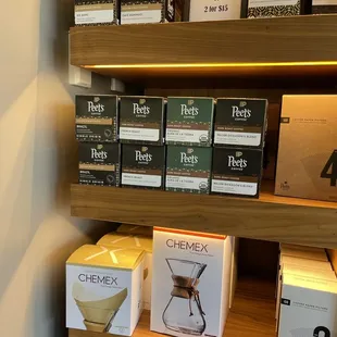 shelves of coffee and teas