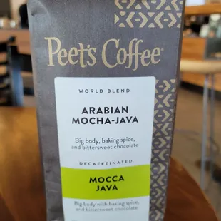 Freshly ground mixed  1/2 mocha Java dark roast and 1/2 decaf for pour over coffee