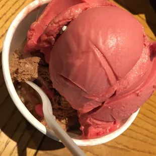 Raspberry sorbet and rocky road