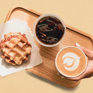 Chicken &amp; Waffles Sandwich, Baridi Cold Brew, and Pumpkin Latte