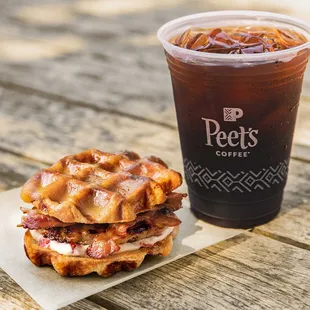 Chicken &amp; Waffles Sandwich and Baridi Cold Brew