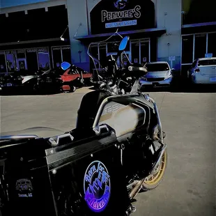 a motorcycle parked in a parking lot