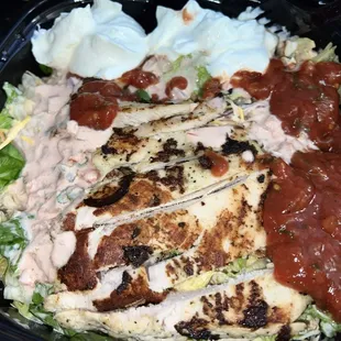 Sante Fe Chicken Salad with Mexi Ranch (2 oz), Sour Cream (2 oz), and Salsa (2 oz)