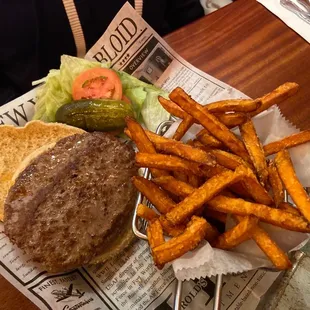 Moms burger with fries
