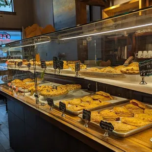 a display of pastries and pastries in a bakery