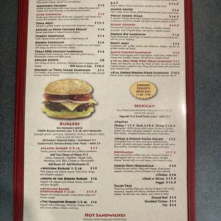 the menu for the restaurant