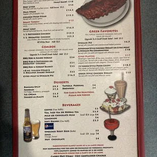 the menu of the restaurant