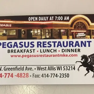 the restaurant&apos;s name on the front of the card