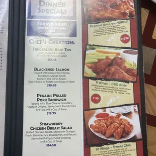 the menu of the restaurant