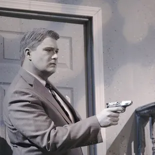 Unretouched color photo from "Rehearsal For Murder!" Ben Bryant as Nigel Grouse. Photo by Alan Abair.