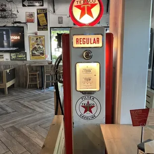 a gas pump in a restaurant