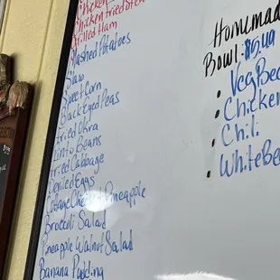 Sides and specials for the day