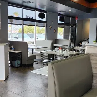 Comfy booths and "today's special" board.