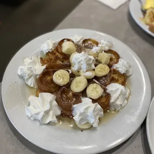Banana Foster Belgian Waffle  Get the foster sauce on the side!!!