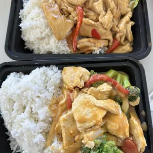 Teriyaki Chicken and Coconut Curry Chicken - looks same but tastes different.  Not bad! 4 stars.