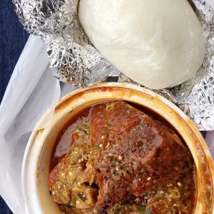 tilapia &amp; okra stew w/ pounded yam. crazy flavour! so good.