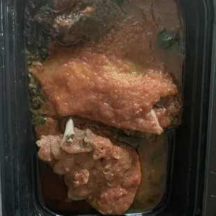Efo Riro and tomato with assorted meat