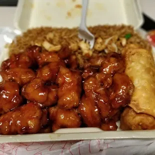 a tray of chinese food