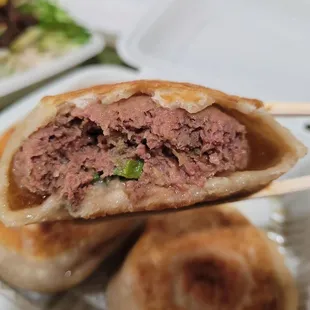 pan-fried minced beef buns inside