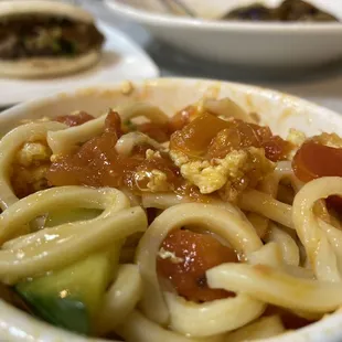 Tomato egg noodle: chewy home made noodle, it is so good